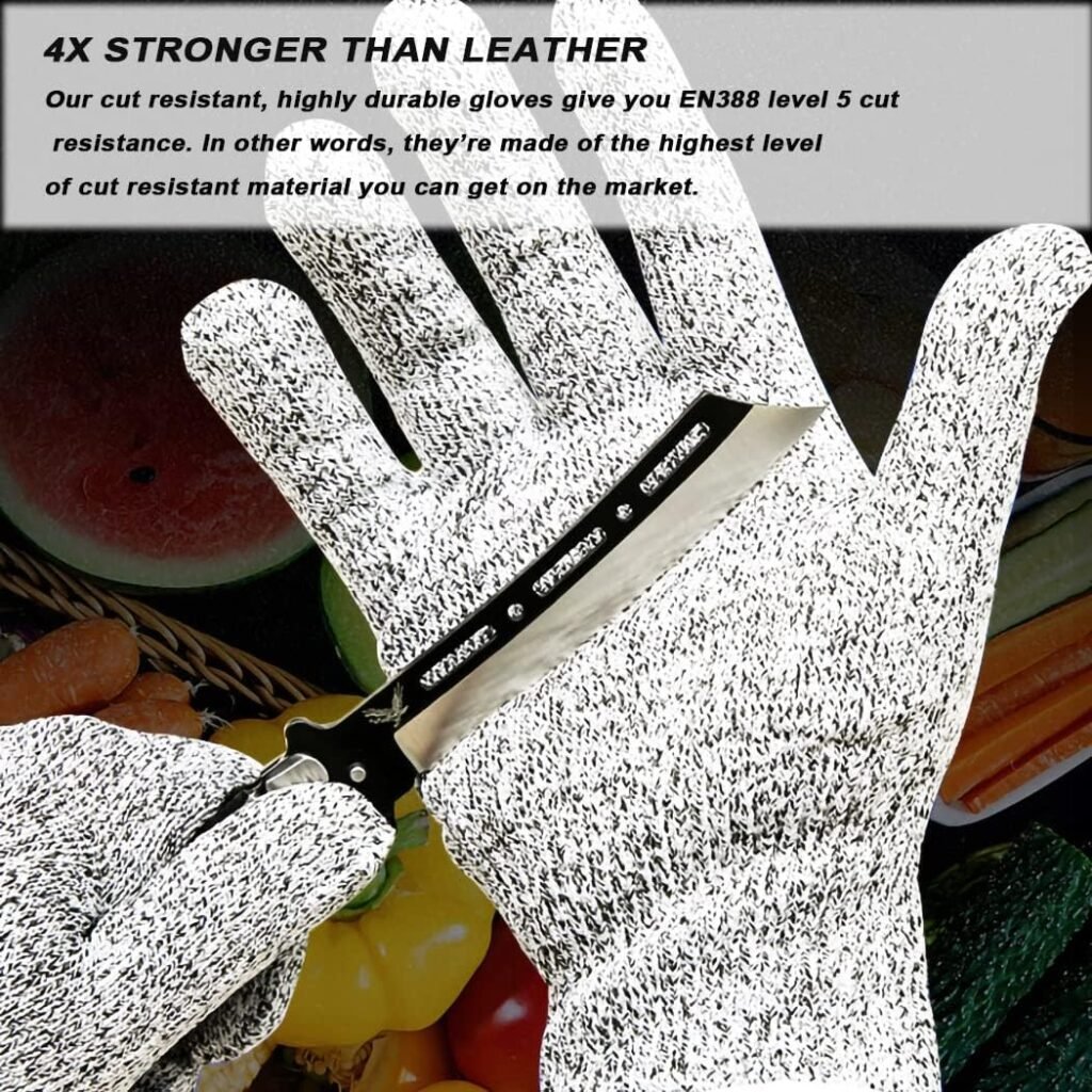 1 Pair Cut Resistant Arm Protectors + 1 Pair Cutting Proof Gloves, Level 5 Protection Elastic Gloves and Sleeves Set for Men Women Protective Finger Arm Safety Kitchen Garden Farm Shucking Fish, Gray