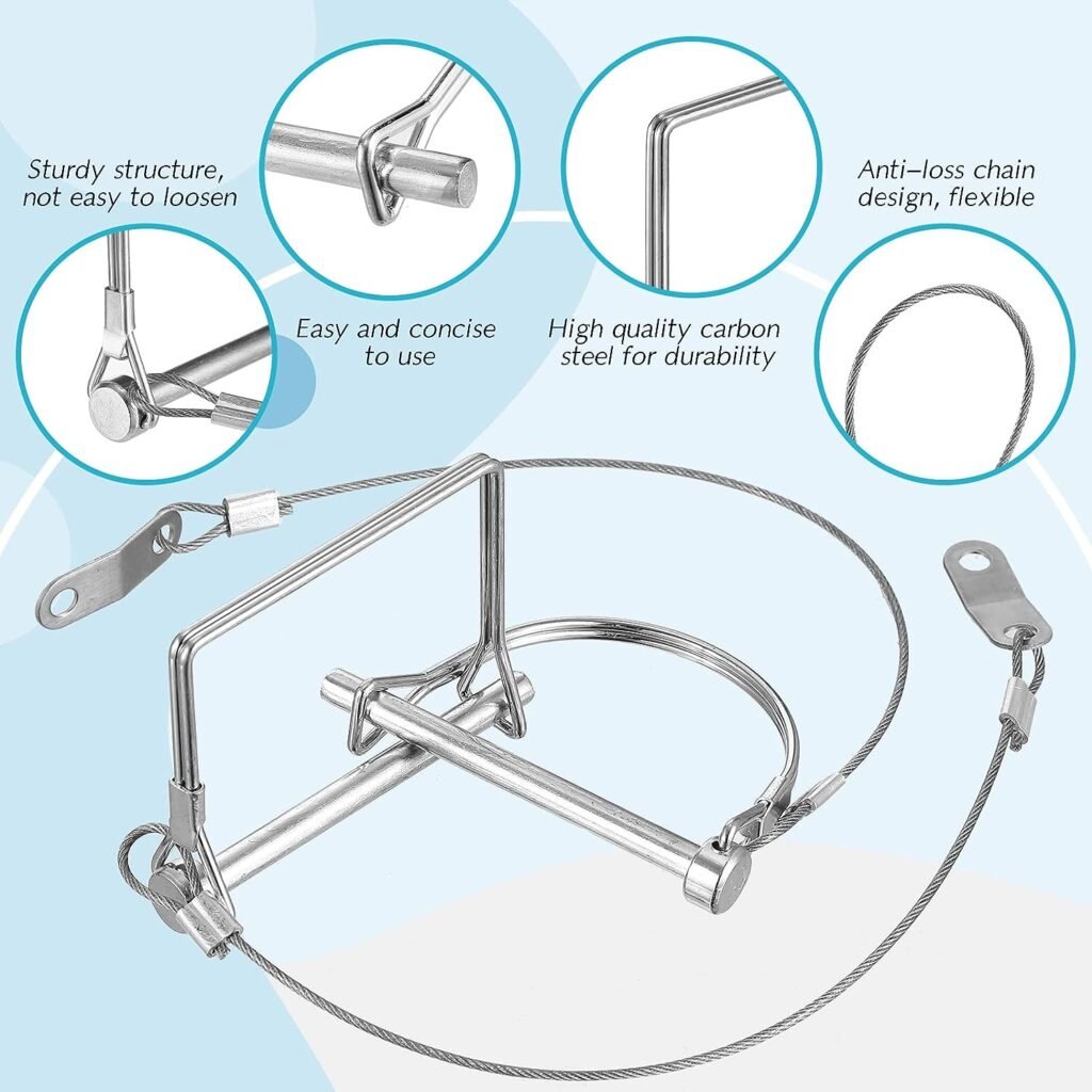 10 Pcs Trailer Coupler Pin with Steel Quick Release Ring, 2-3/4 x 1/4 (L x W) Shaft Locking Coupler Pin for Farm Trailers Wagons Towing, Lawn, and Hitches, Prevents Loss