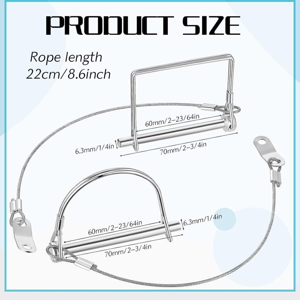 10 Pcs Trailer Coupler Pin with Steel Quick Release Ring, 2-3/4 x 1/4 (L x W) Shaft Locking Coupler Pin for Farm Trailers Wagons Towing, Lawn, and Hitches, Prevents Loss