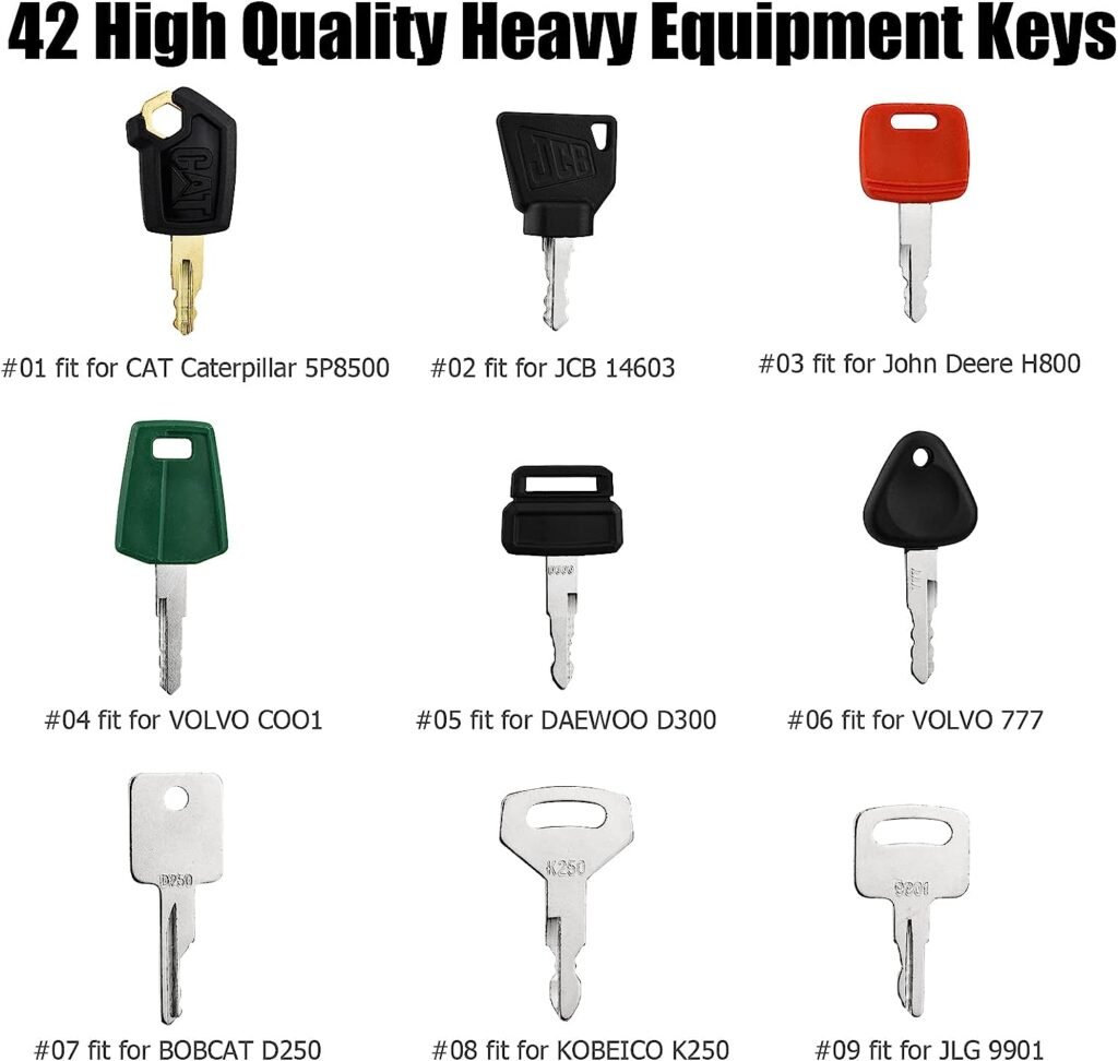 42 Heavy Equipment Keys Master Set, Construction Ignition Key for Cat Caterpillar Case JD John Deere Hyster Komatsu Kubota Yanmar Daewoo Takeuchi Ford New Holland Volvo JCB and More