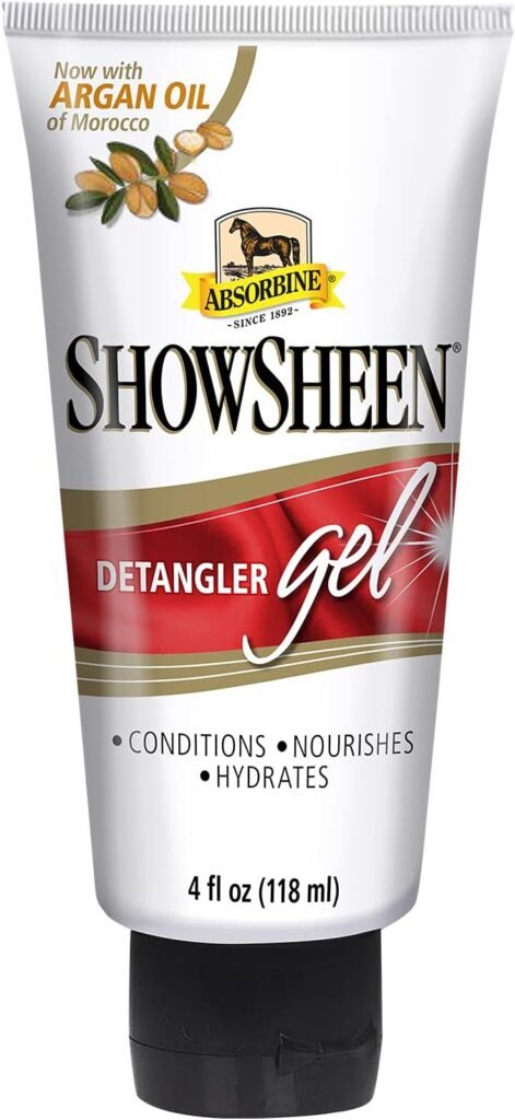 Absorbine ShowSheen Detangler Gel for Coat, Mane  Tail, Moroccan Argan Oil, Tackles Toughest Knots on Horses, Dogs  Livestock, 4oz