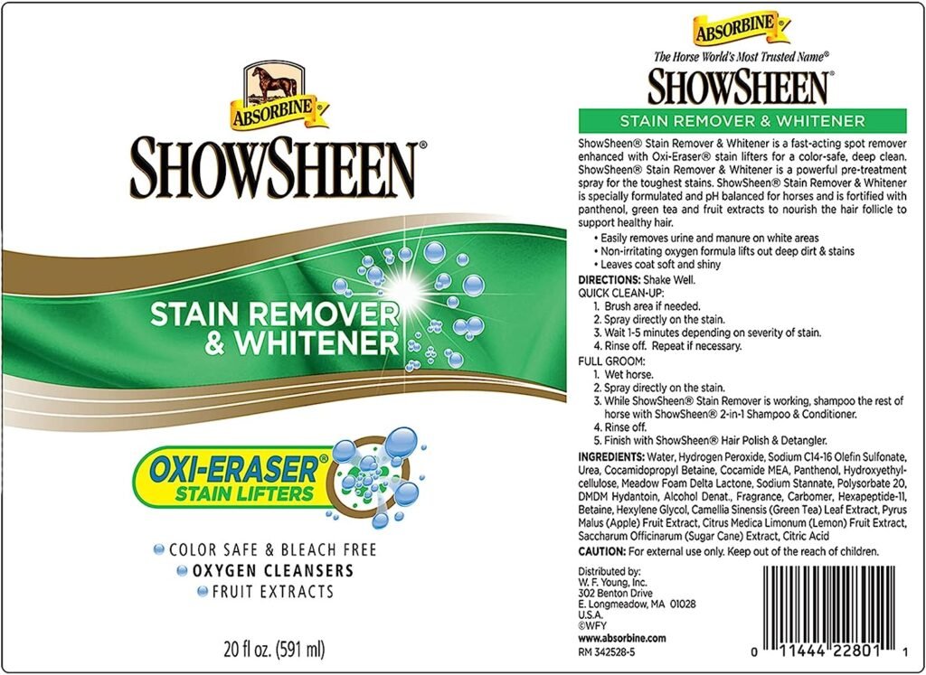 Absorbine ShowSheen Stain Remover  Horse Whitener, Oxi-Eraser Stain Lifters, 20oz