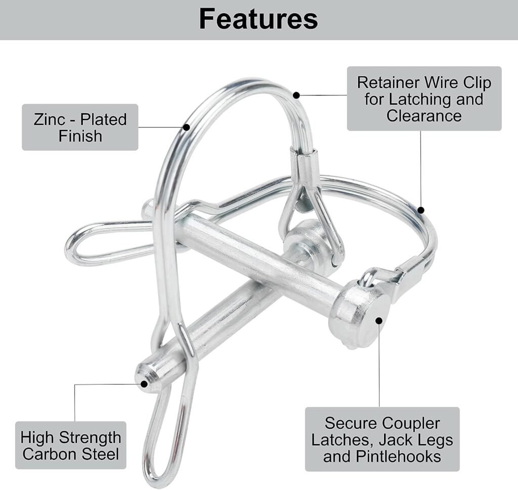 AuInn Trailer Coupler Pin, Wire Lock Pins, Shaft Locking Pin, Wire Locking Pin, Arch Shape Safety Coupler Pin with Long Ear for Trailer Farm (20 Pieces, 6mm x 44.5mm)