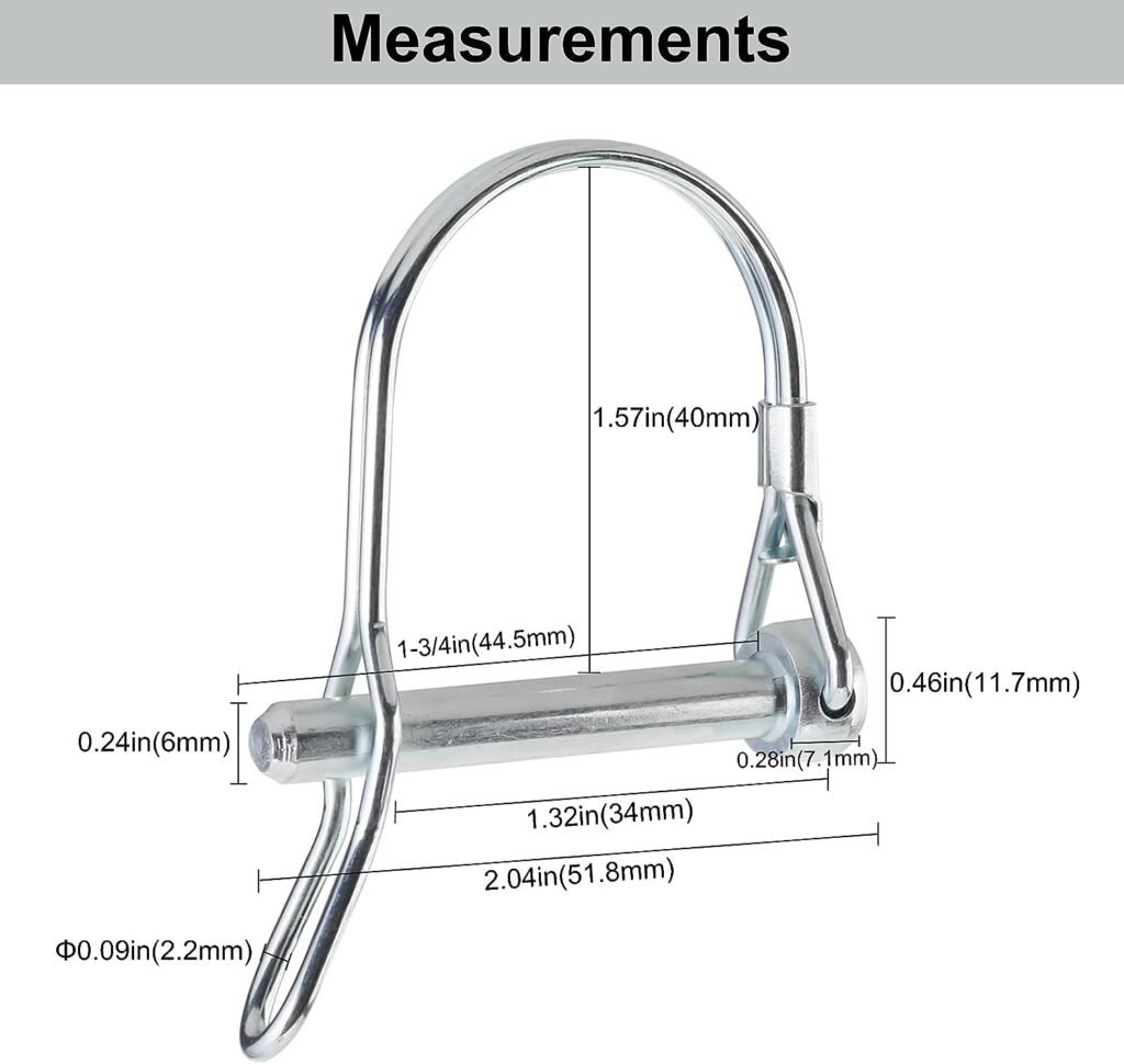 AuInn Trailer Coupler Pin, Wire Lock Pins, Shaft Locking Pin, Wire Locking Pin, Arch Shape Safety Coupler Pin with Long Ear for Trailer Farm (20 Pieces, 6mm x 44.5mm)