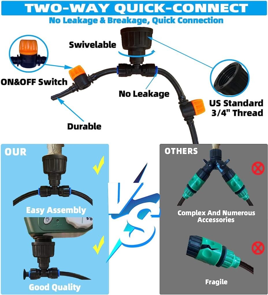 AWOWZ 59FT/18M Drip Irrigation Kits Mist System, 1/4Drip Tubing and Two-ways Connector, All-in-one Misters, DIY Saving Water Automatic Mist Irrigation System for Lawn, Garden, Greenhouse, Livestock Farm