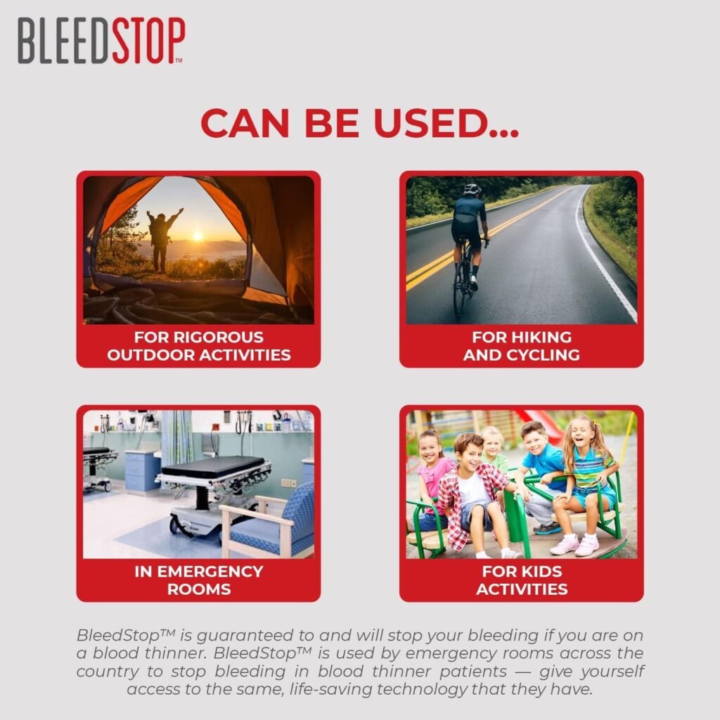 BleedStopâ¢ First Aid Powder for Blood Clotting, Trauma Kit, Blood Thinner Patients, Camping Safety, and Survival Equipment for Moderate to Severe Bleeding Wounds or Nosebleeds - 4 (15g) Pouches