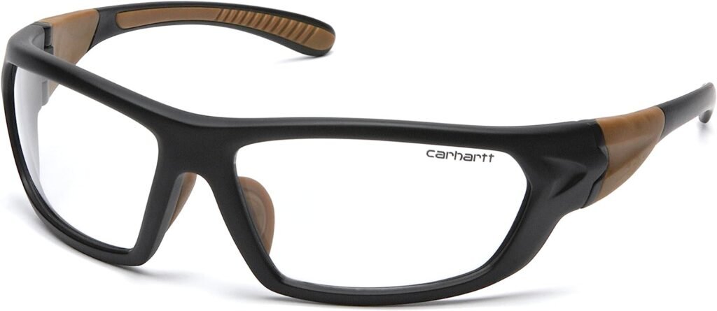 Carhartt CHB210DCC Carbondale SAFETY Glasses, Black/Tan Frame, Clear Lens