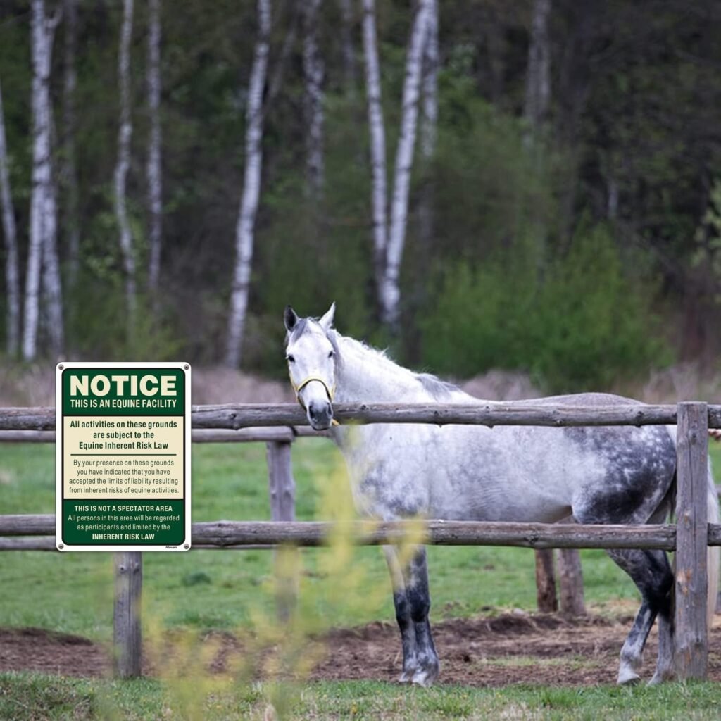 Equine Liability Signs Statute Horse Barn Stable Farm Sign 14 x 10 Supplemental Equine Liability Warning Sign Metal Reflective Rust Aluminum Waterproof Easy Mounting Outdoor Use 2 Pack