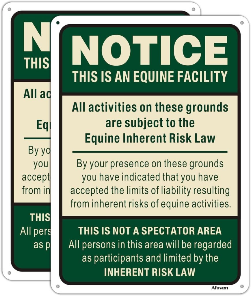 Equine Liability Signs Statute Horse Barn Stable Farm Sign 14 x 10 Supplemental Equine Liability Warning Sign Metal Reflective Rust Aluminum Waterproof Easy Mounting Outdoor Use 2 Pack