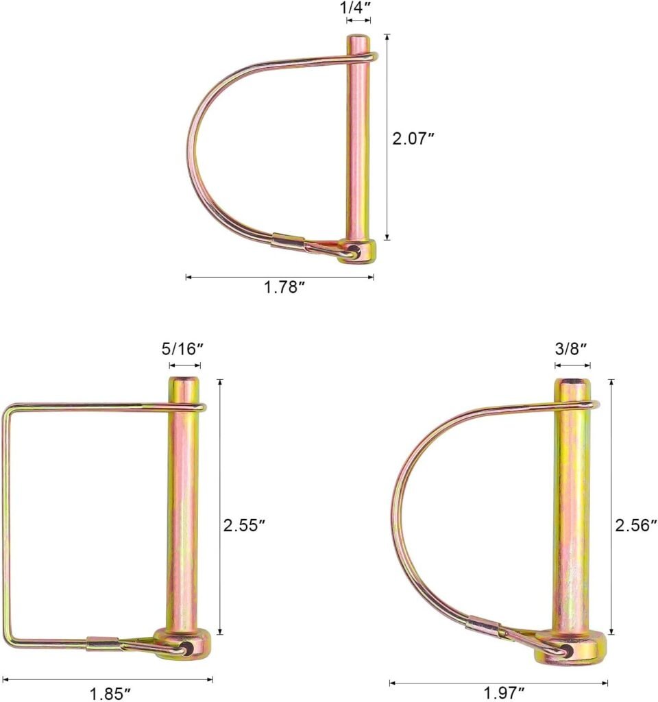 Favordrory 20 Pieces Shaft Locking Pin Safety Coupler Pin 1/4 inch, 5/16 inch, 3/8 inch Diameter in 2 Shapes of Square and Arch for Farm Trailers Wagons Lawn Garden