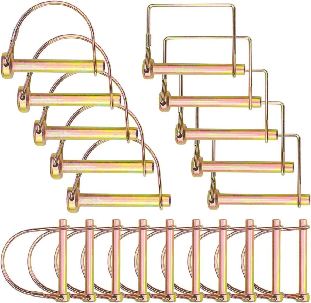 Favordrory 20 Pieces Shaft Locking Pin Safety Coupler Pin 1/4 inch, 5/16 inch, 3/8 inch Diameter in 2 Shapes of Square and Arch for Farm Trailers Wagons Lawn Garden