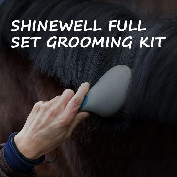 Harrison Howard Horse Grooming Kit 11-Piece Equine Care Series Horse Brush Sets with Organizer Tote Bag Tack Room Supplies Shedding Grooming Massaging Tools-Light Blue