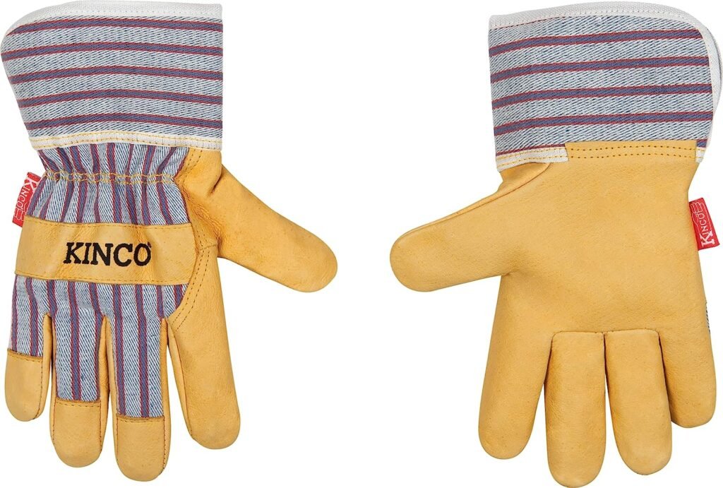 Kinco 1917 Kids Work Gloves Genuine Leather Palm Glove with Safety Cuff