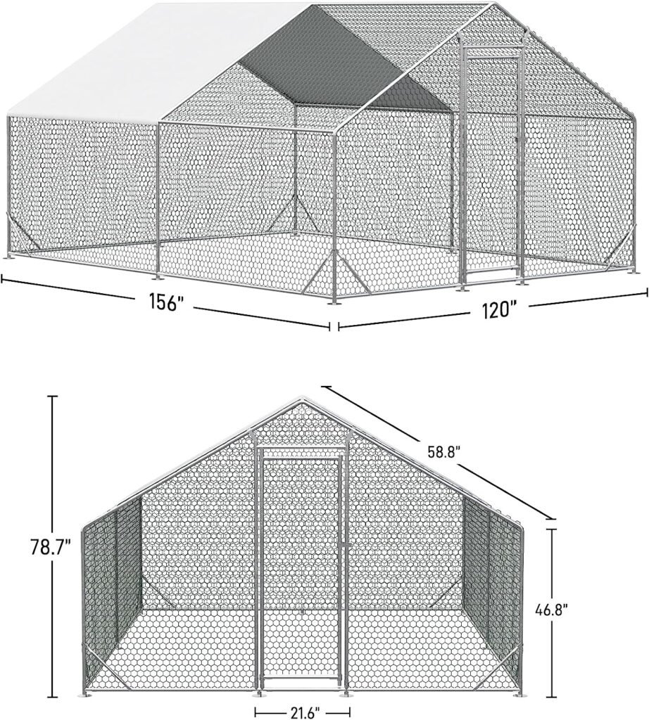 OUYESSIR Outdoor Metal Chicken Coop, Large Walk-in Chicken Run Pen with Waterproof Cover, Rabbit Habitat Poultry Cage for Backyard Farm Use (10âL x13âW x 6.56âH, Silver)