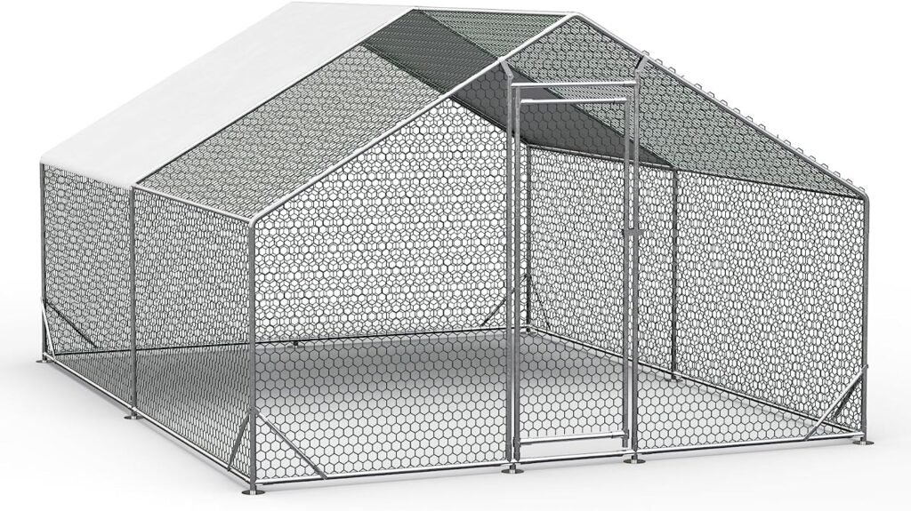 OUYESSIR Outdoor Metal Chicken Coop, Large Walk-in Chicken Run Pen with Waterproof Cover, Rabbit Habitat Poultry Cage for Backyard Farm Use (10âL x13âW x 6.56âH, Silver)