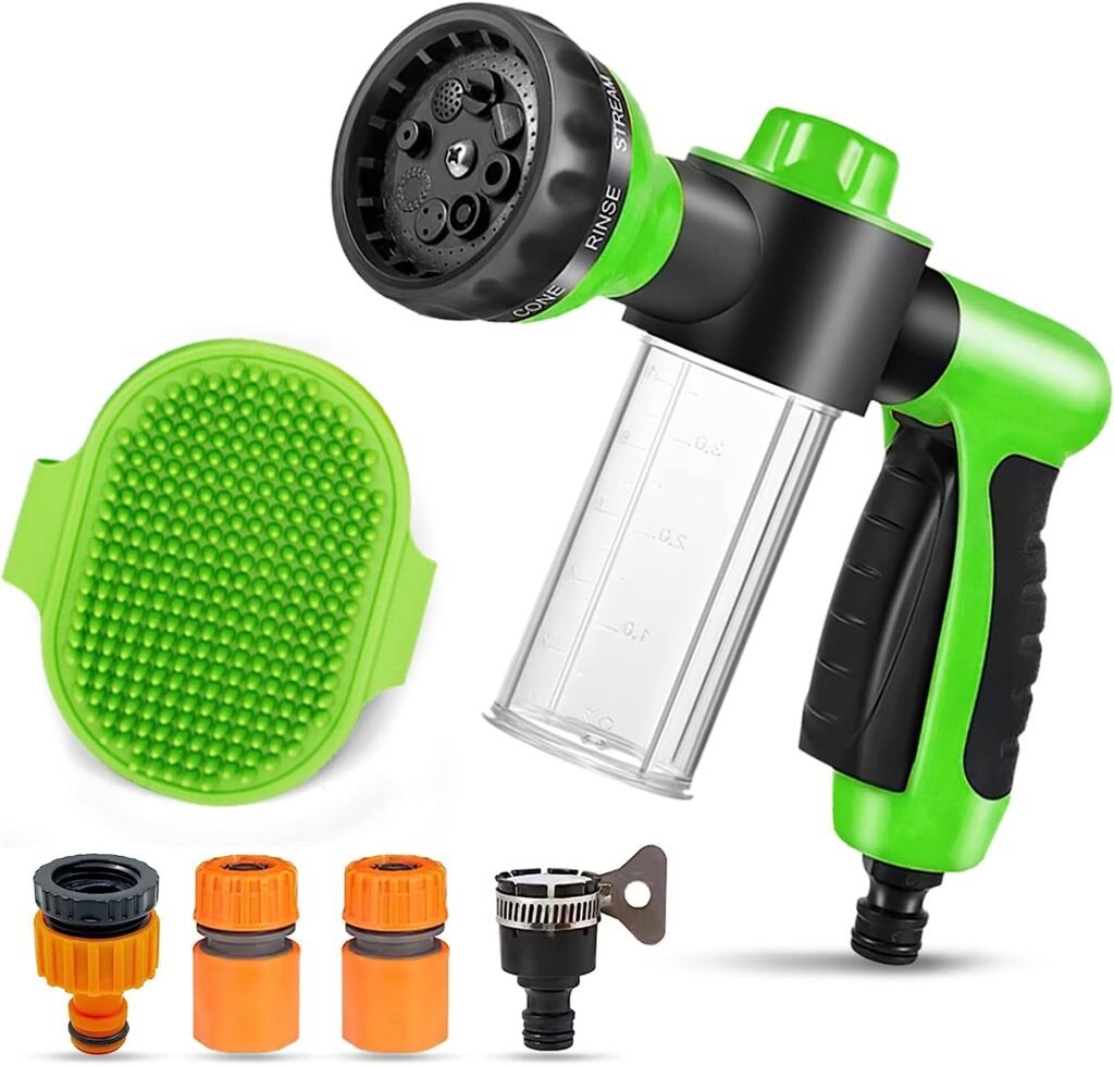 Pup Jet Wash Hose Nozzle Foam Sprayer Attachment Soap Dispenser Bottle Washing Shower Pet Bathing Tool for Dog Horse (green)