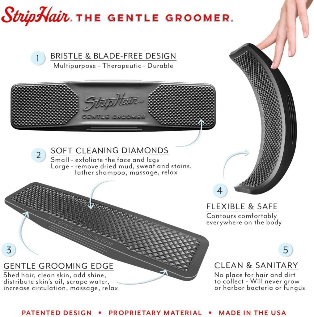 StripHair Gentle Groomer - Original for Horses Dogs 6-in-1 Shedding Grooming Massage