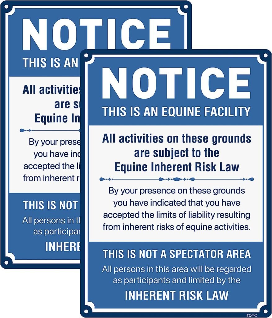 TQYC Equine Liability, Statute Horse Barn Stable Farm Sign, 2-Pack 10 x 14 inch Rust Free Aluminum Sign, UV Protected and Weatherproof, Durable Ink, Easy to Install, Indoor/Outdoors Use