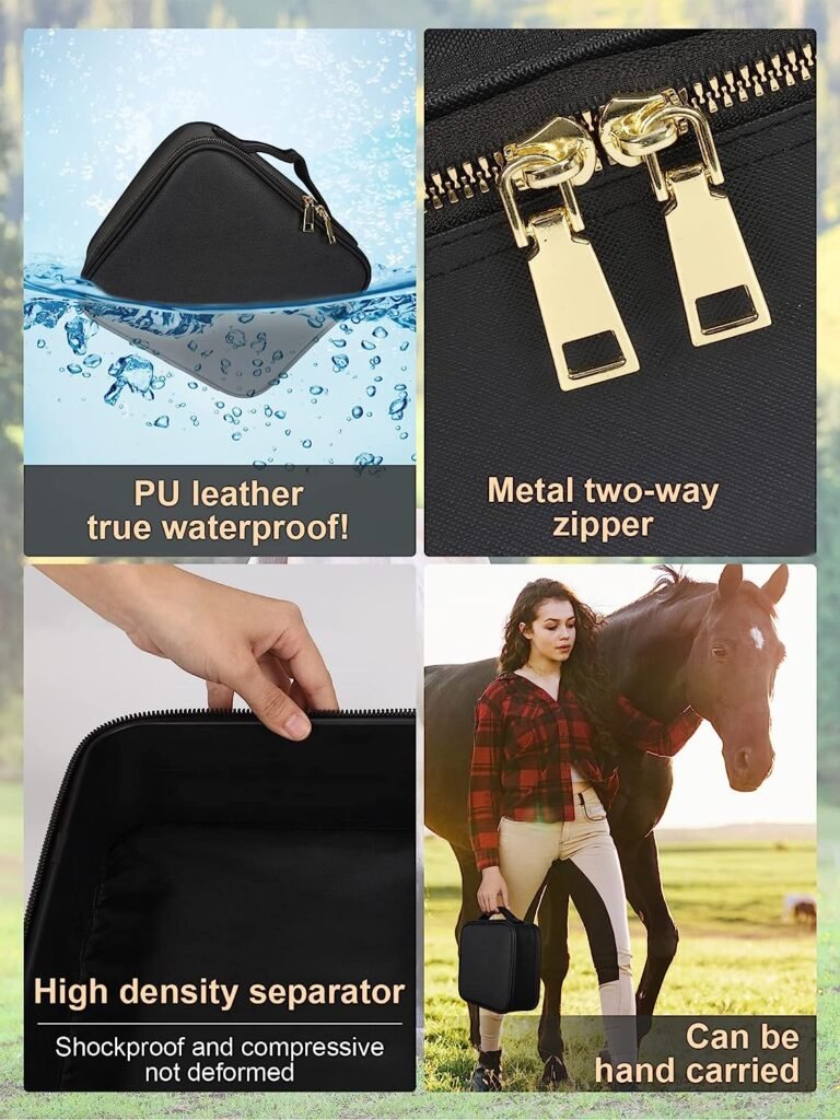 Ueemph Horse Grooming Kitï¼10-Pieceï¼ï¼Purple Horse Brushes for Grooming,Storage Bag,Horse Sweat Scraper ,Mane Comb,Horse Grooming Gloves,Horse Gifts for Girls (Black)