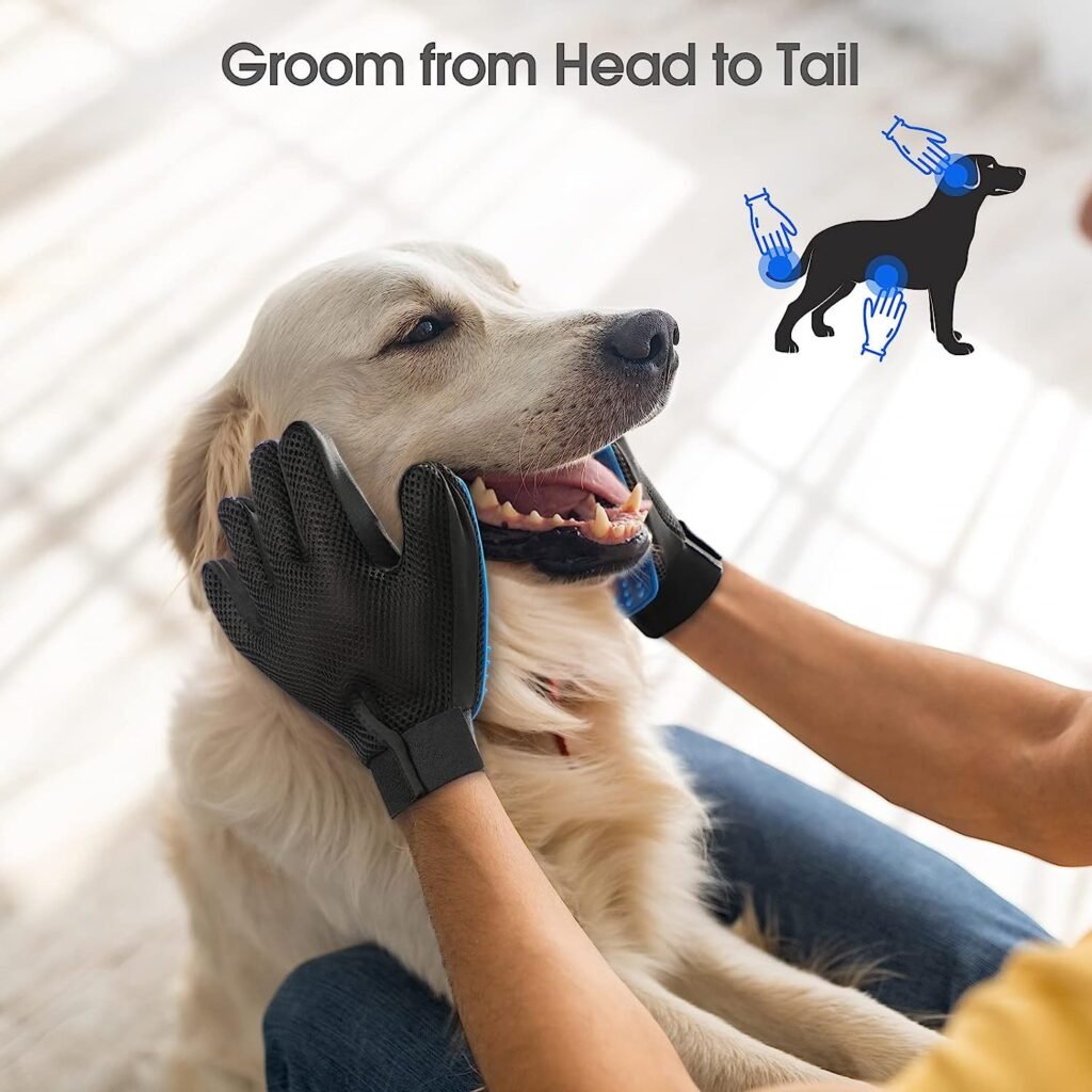 Upgrade Pet Grooming Gloves, Brushes Gloves for Gentle Shedding - Efficient Pets Hair Remover Mittens - Washing Gloves for Long and Short Hair Dogs  Cats  Horses - 1 Pair (Blue)