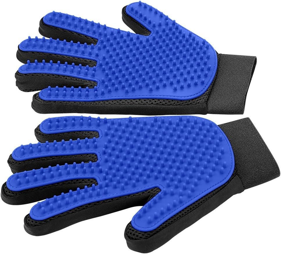 Upgrade Pet Grooming Gloves, Brushes Gloves for Gentle Shedding - Efficient Pets Hair Remover Mittens - Washing Gloves for Long and Short Hair Dogs  Cats  Horses - 1 Pair (Blue)