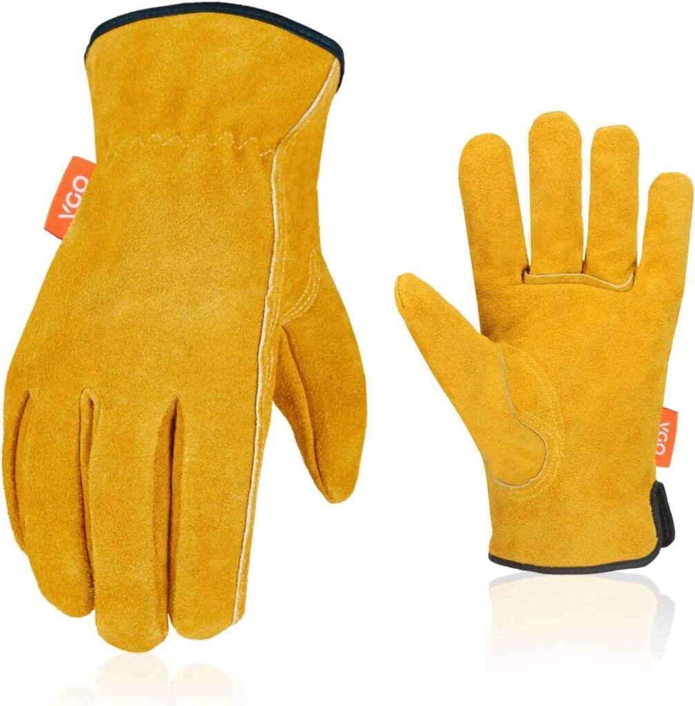 Vgo... 3-Pairs Unlined Cowhide Split Leather Work and Driver Gloves, for Heavy Duty, Truck Driving, Warehouse, Gardening, Farm (Size S, Gold, CB9501)