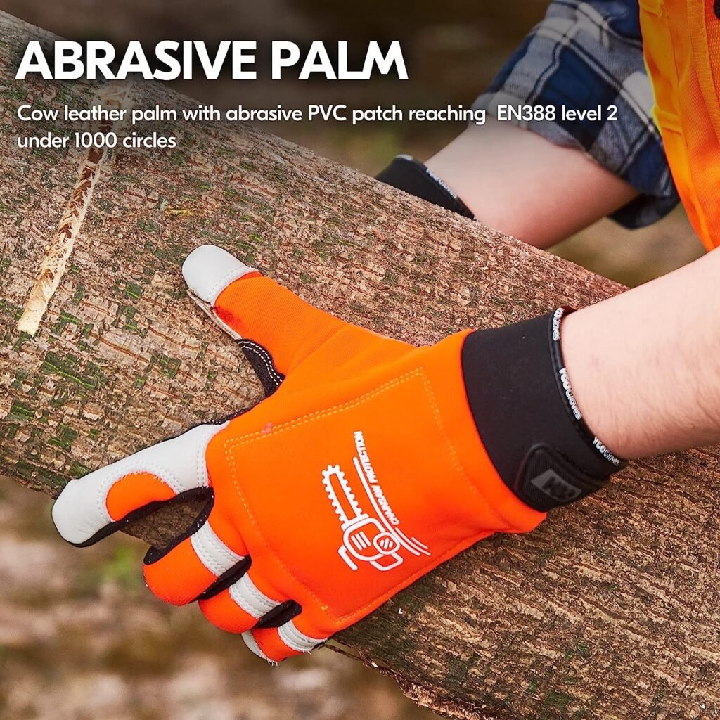 Vgo... Chainsaw 12-Layer Saw Protection on Both Hands Cow Leather Gloves (1 Pair,Size M, Orange, CA9760)