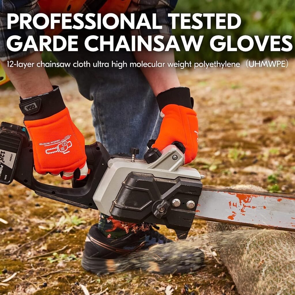 Vgo... Chainsaw 12-Layer Saw Protection on Both Hands Cow Leather Gloves (1 Pair,Size M, Orange, CA9760)