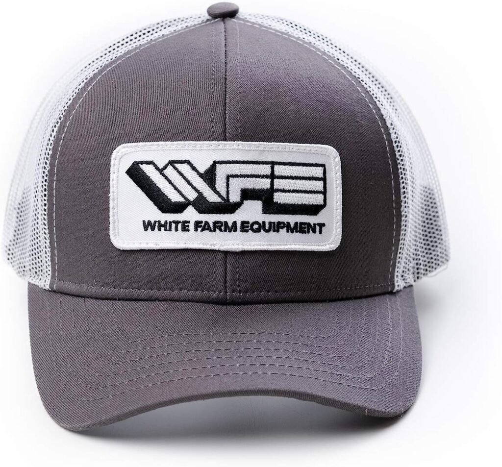 White Farm Equipment Logo Hat, Gray with White Mesh Back